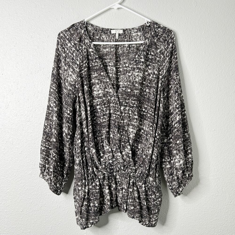 Joie Silk Surplice Peplum Blouse Gray Abstract Print Womens Large